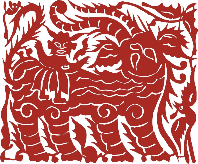 中国风中式传统喜庆民俗人物动物窗花剪纸插画边框AI矢量PNG素材【474】
